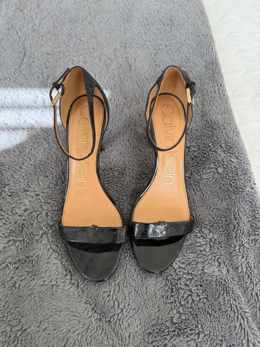 Calvin Klein Black Patent Open-Toe Ankle-Strap Heels